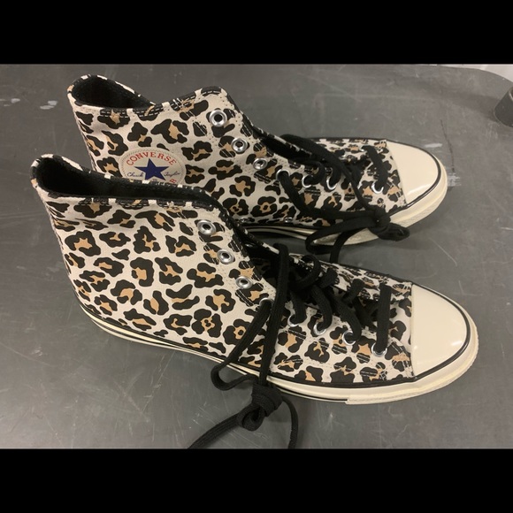 New CONVERSE "CTAS 70 HI" black "Leopard Print" dirftwood and egret shoes. - Picture 1 of 3